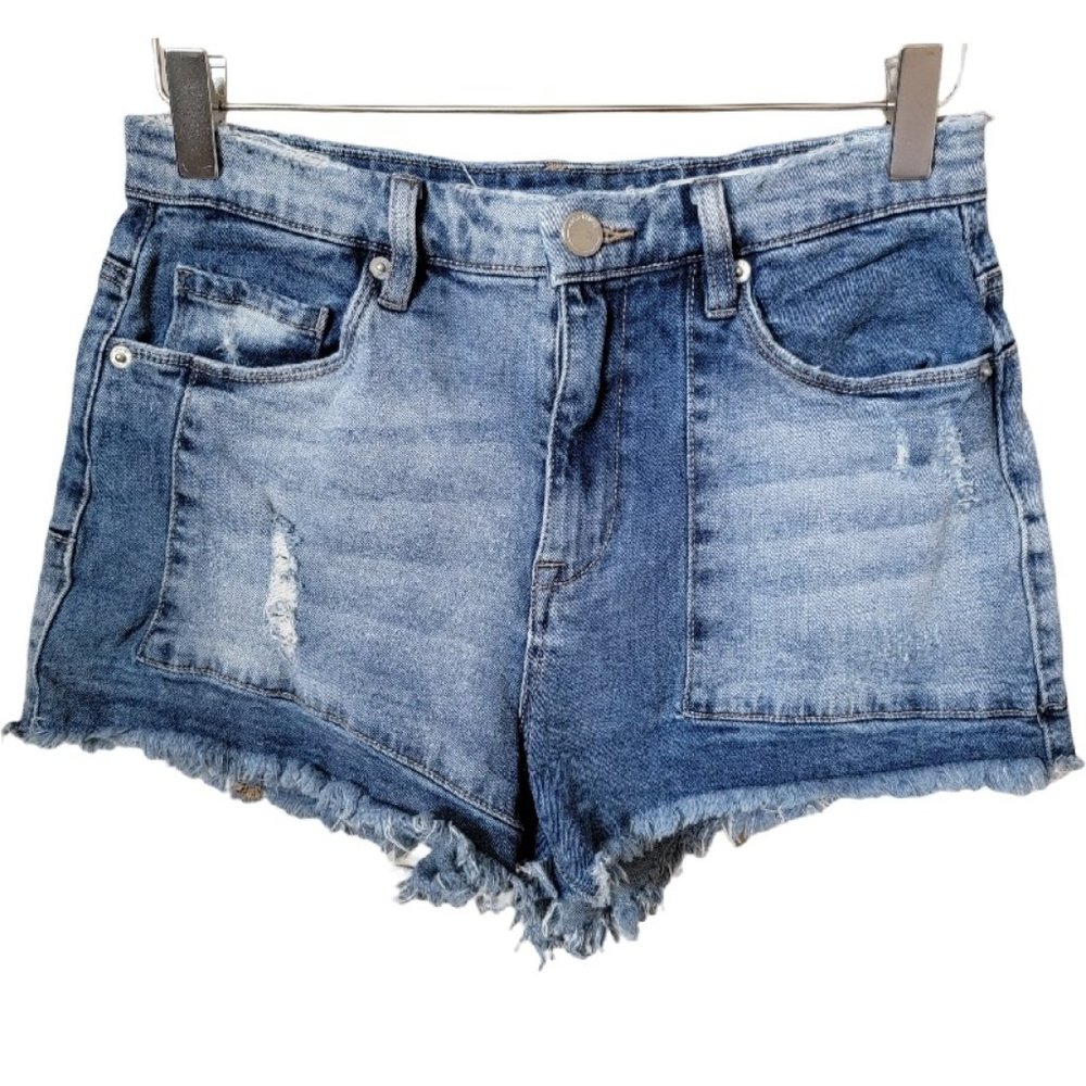 BlankNYC Wedge Short Rough Patch High-Rise Stretch Jean Cutoff Shorts Size 28